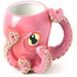 Pink Octopus Ceramic Coffee Mug with Tentacle Handle and Bonus Key Chain
