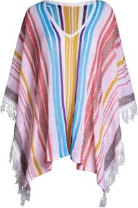 striped Fringe Poncho