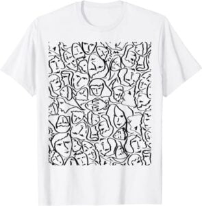 Elios Shirt Faces in Black Ink Hand Drawn Art T-Shirt