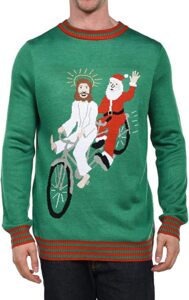 Tipsy Elves Men's Santa and Jesus Tandem Bike Christmas Sweater - Ugly Christmas Sweater