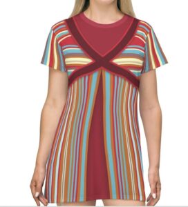 Wanda Retro Stripes Short Sleeve Dress, WandaVision TV Series Costume, Wanda Maximoff Outfit, Dresses for Women, Disney Costume for Adults
