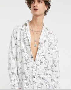 regular fit shirt with scribble face print in white