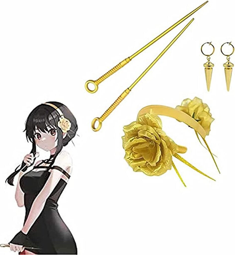Spy x Family Yor Forger Cosplay Props + Headwear + Earring,Anime Cosplay Costume Accessories Gold Weapon Props