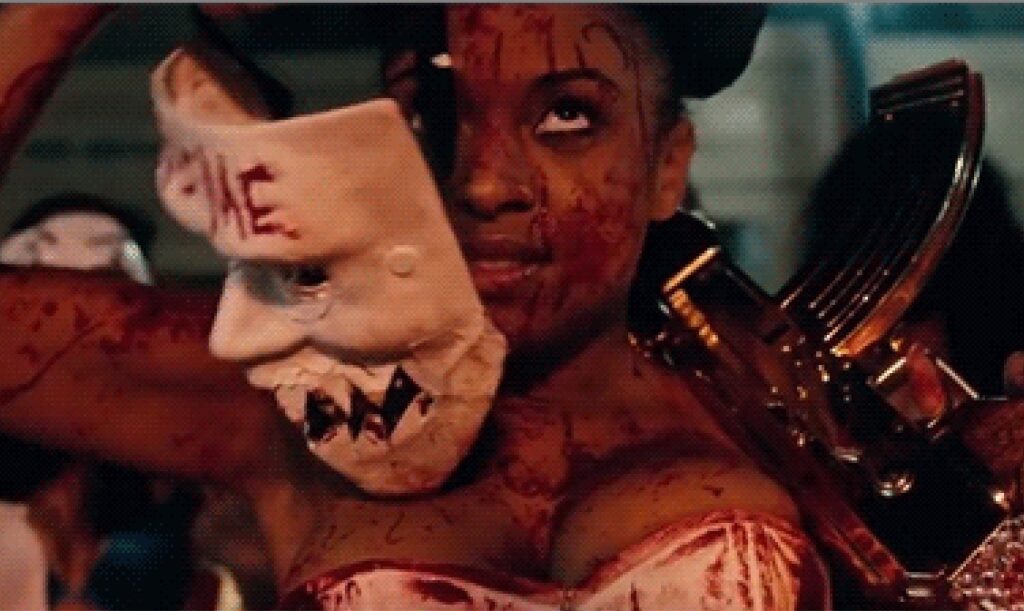 Costume and Mask - Kimmy in the 2016 dystopian horror movie The Purge Election Year.