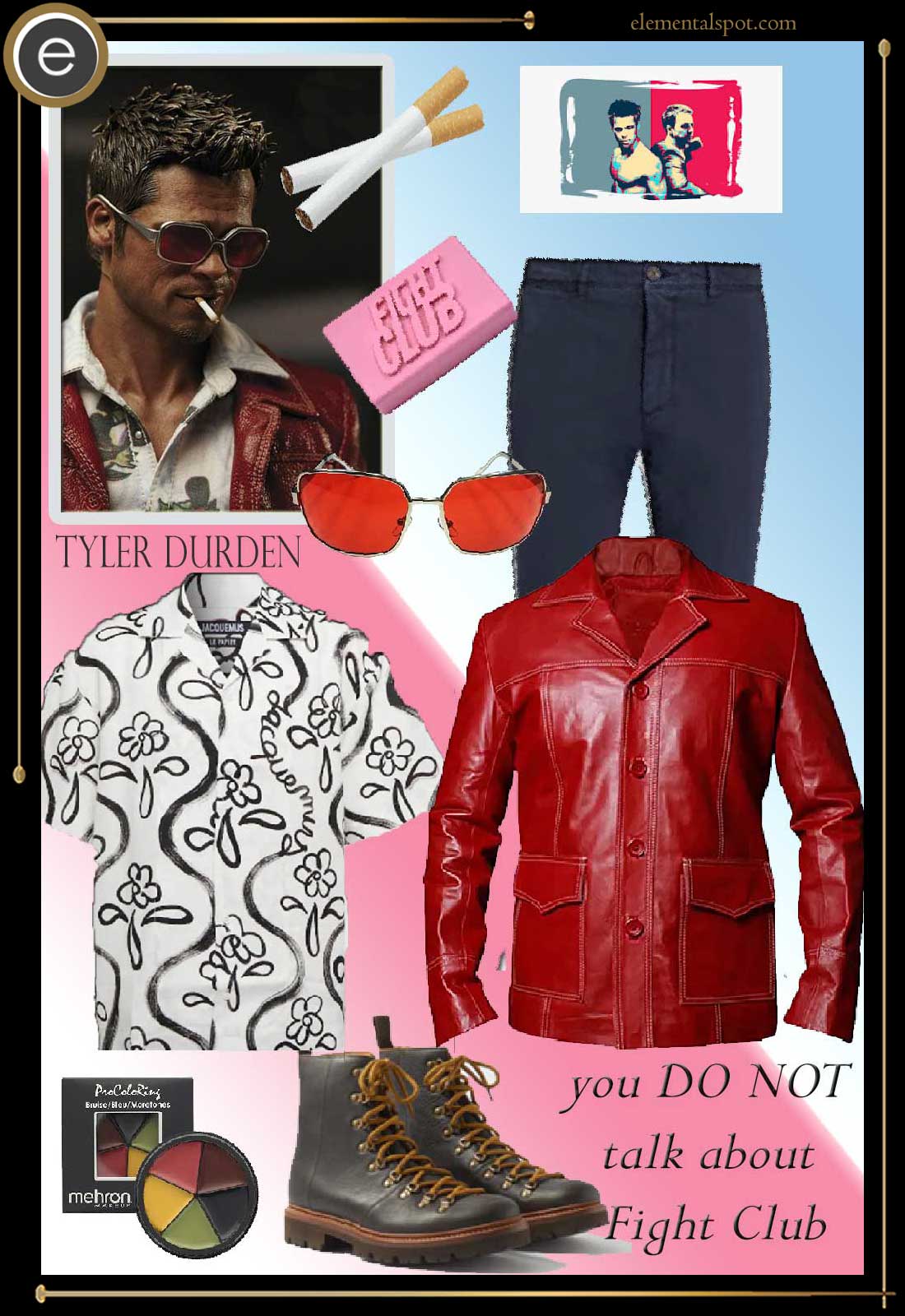 Tyler Durden Fight Club Brad Pitt Maroon Leather Jacket