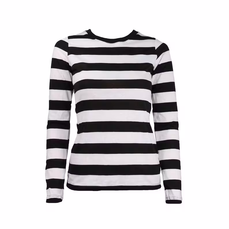 Womens Long Sleeve Black and White Striped Shirt- Brlla-Swan-Twilight-Inspired-Outfits
