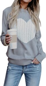 Women's Pullover Sweaters Long Sleeve Crewneck Cute Heart Knitted Sweater