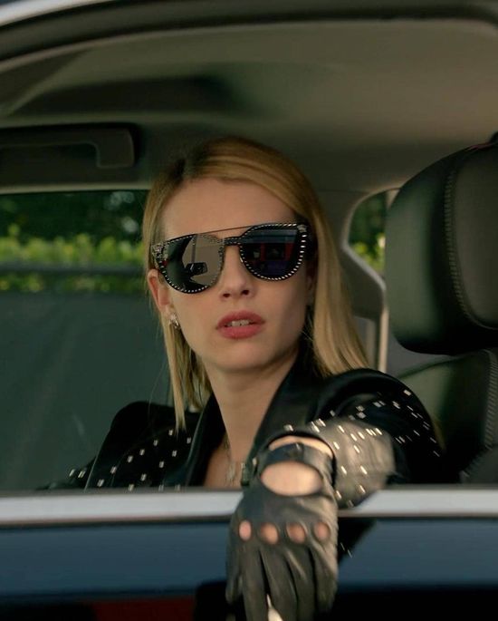 Versace Black Mirror Stud Sunglasses worn by Madison Montgomery Emma Roberts seen in American Horror Story Apocalypse S08E10
