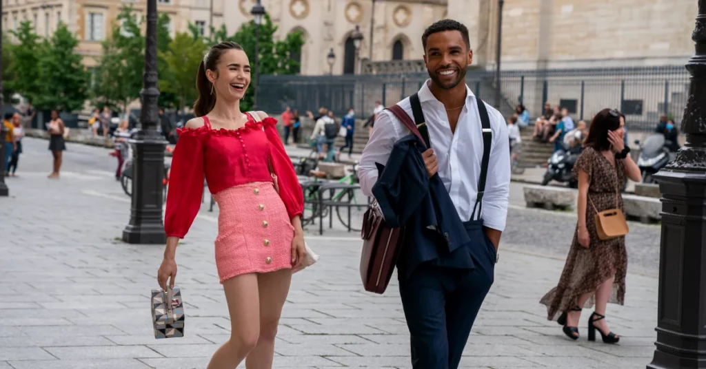 Lucien-Laviscount-Emily-in-Paris-season-2-red-outfit