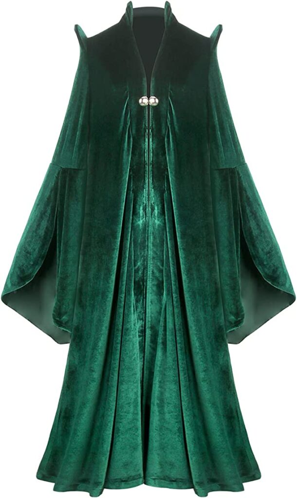 PARTYEVER Professor Mcgonagall Adult Women's Witch Robe Velvet Green Long Cape Cloak Wizard Sorceress Cosplay Halloween Party