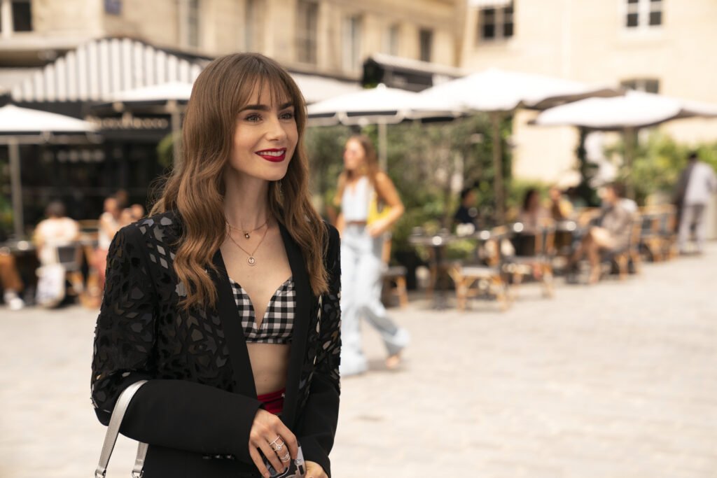 emily-in-paris-checkered-top-outfit Season 3