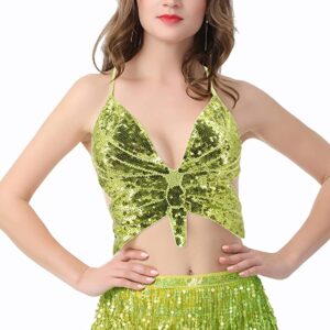 Women Butterfly Sparkle Disco Sequin Crop Top Shirts