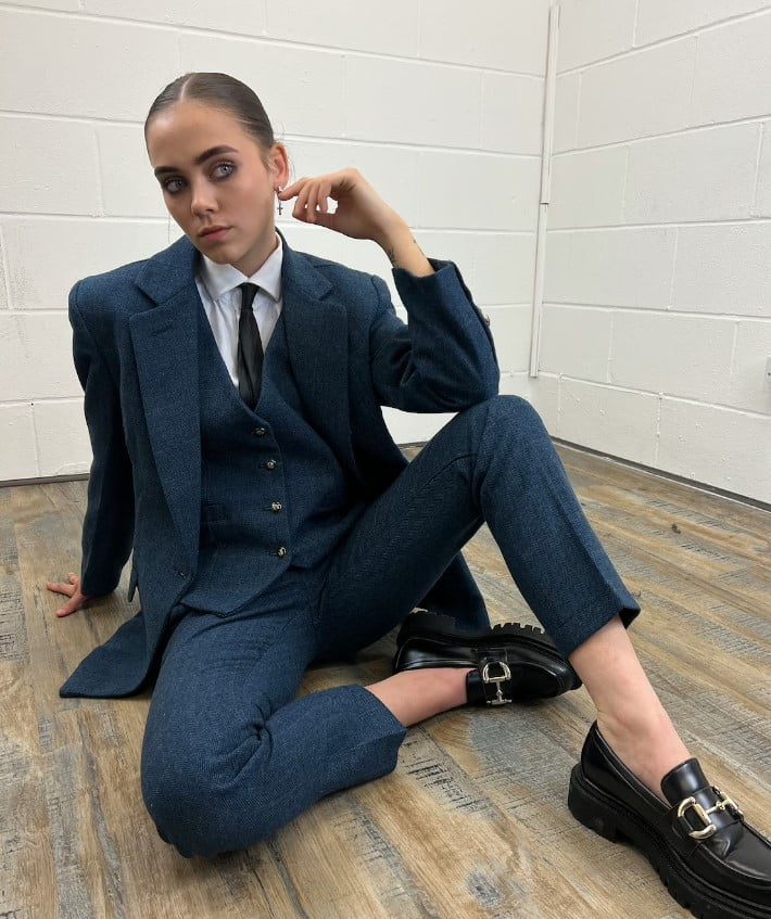 navy tweed pants suit for women relaxed fit blazer suit waistcoat