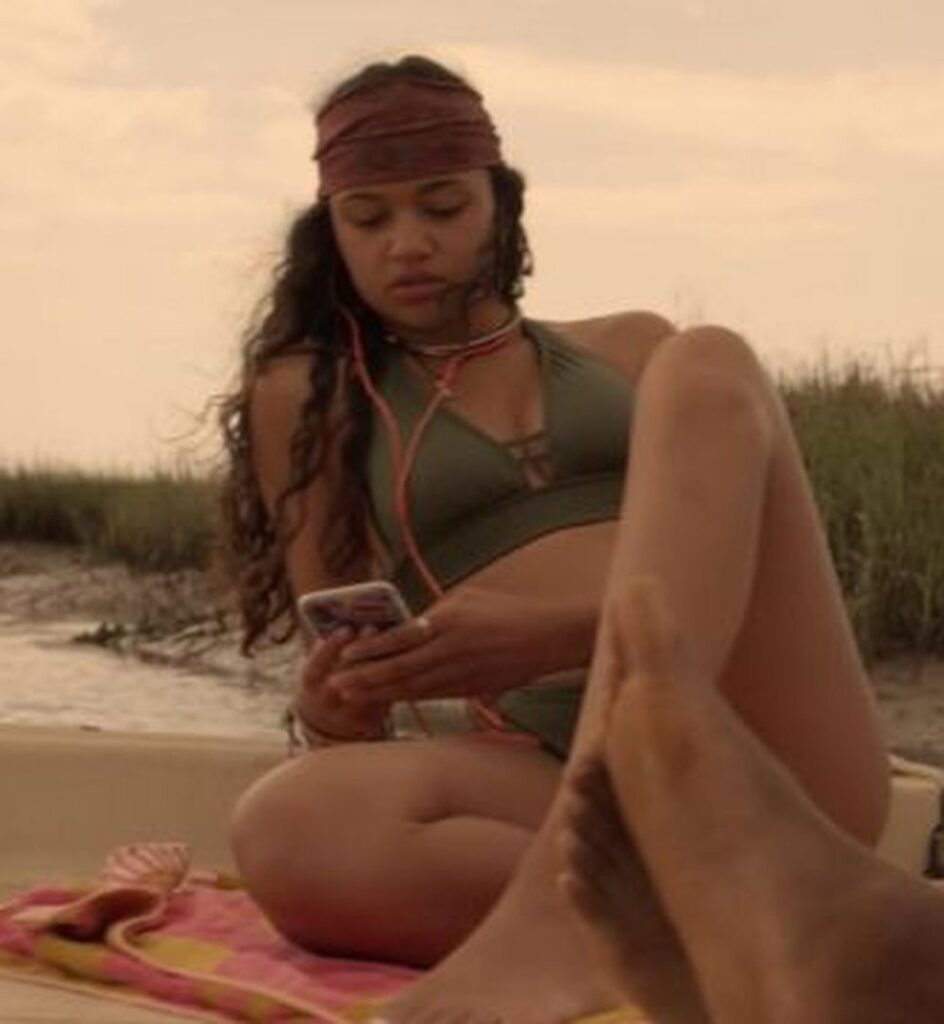 Green Bikini worn by Kiara Carrera Madison Bailey Seen in Outer Bank S01E01