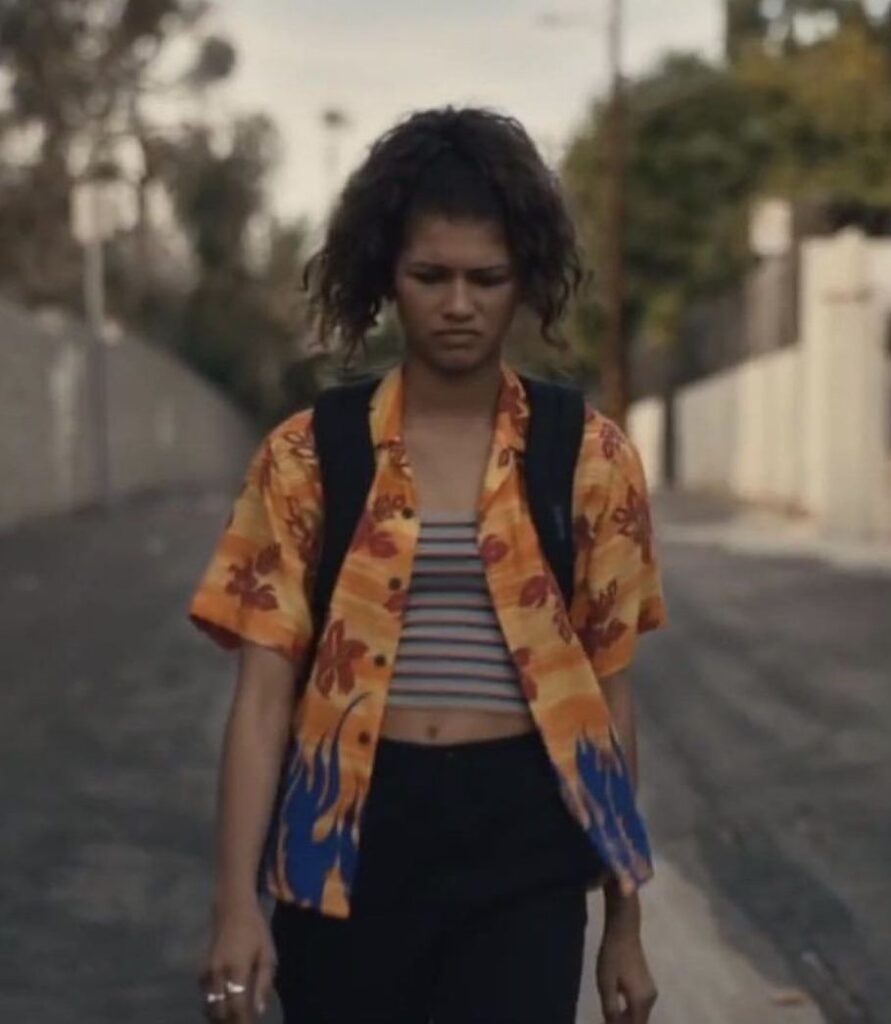 Pineapple Connection Tribal Flames shirt worn by Rue Bennett Zendaya seen in Euphoria S01E03