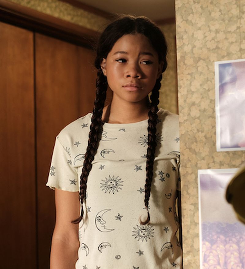 The Hair department on Euphoria have used Gia’s hairstyles as one of the ways to reflect her youthful and more playful side to her character, like these double braids. Euphoria, HBO.
