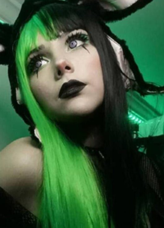 Half Green Half Black Wig with Bangs Long Straight Halloween Cosplay Wigs