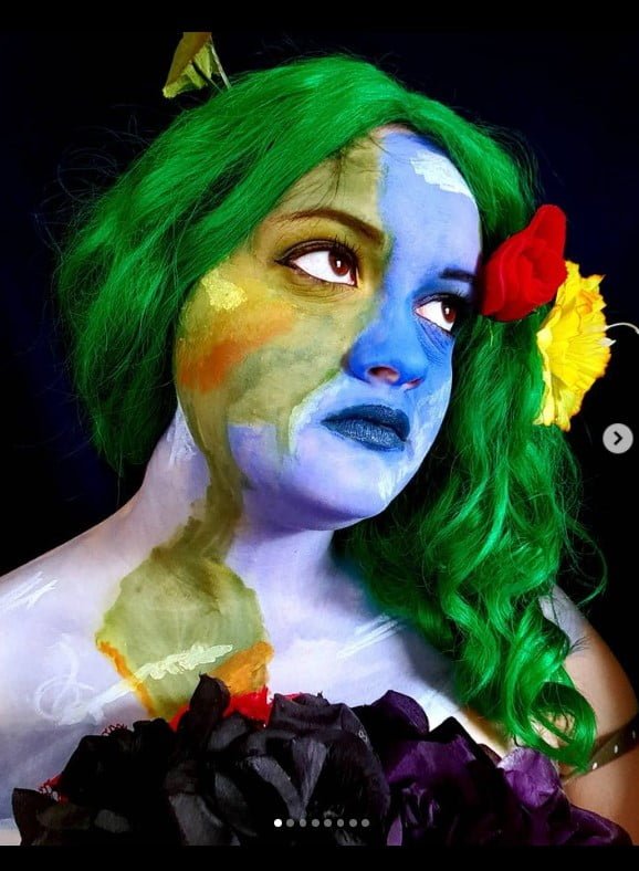 Mother Earth in colorful tones and green hair