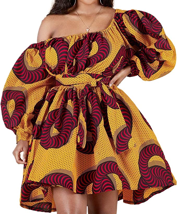 omen's African Print Casual Party Dress Dashiki Traditional Costume