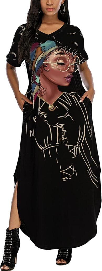Casual Loose Long Dress T-Shirt Dress Short/Long Sleeve Maxi Dresses with Pockets