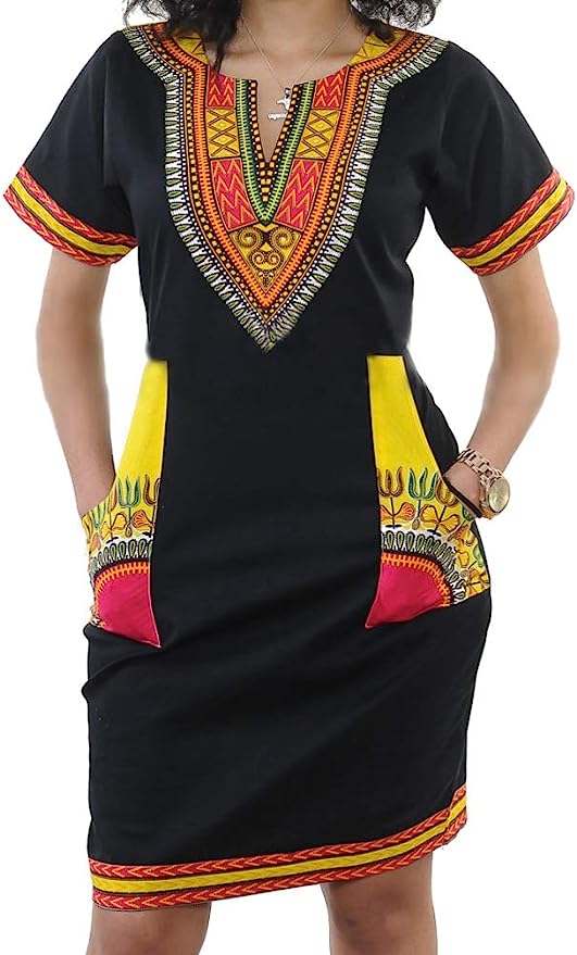 Womens African Attir Bohemian Dashiki Traditional Tribal Vintage Ethnic Midi Dresses