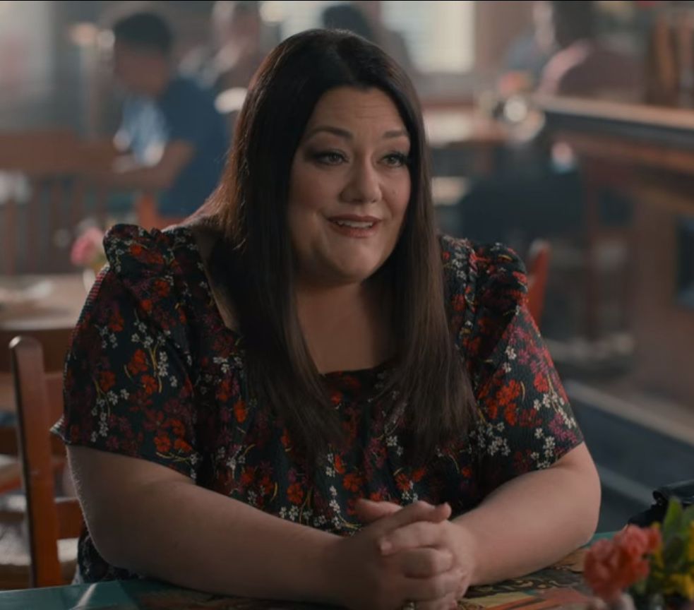 Dana Sue’s Black and Red Floral Blouse in Sweet Magnolias Season 3 Outfits