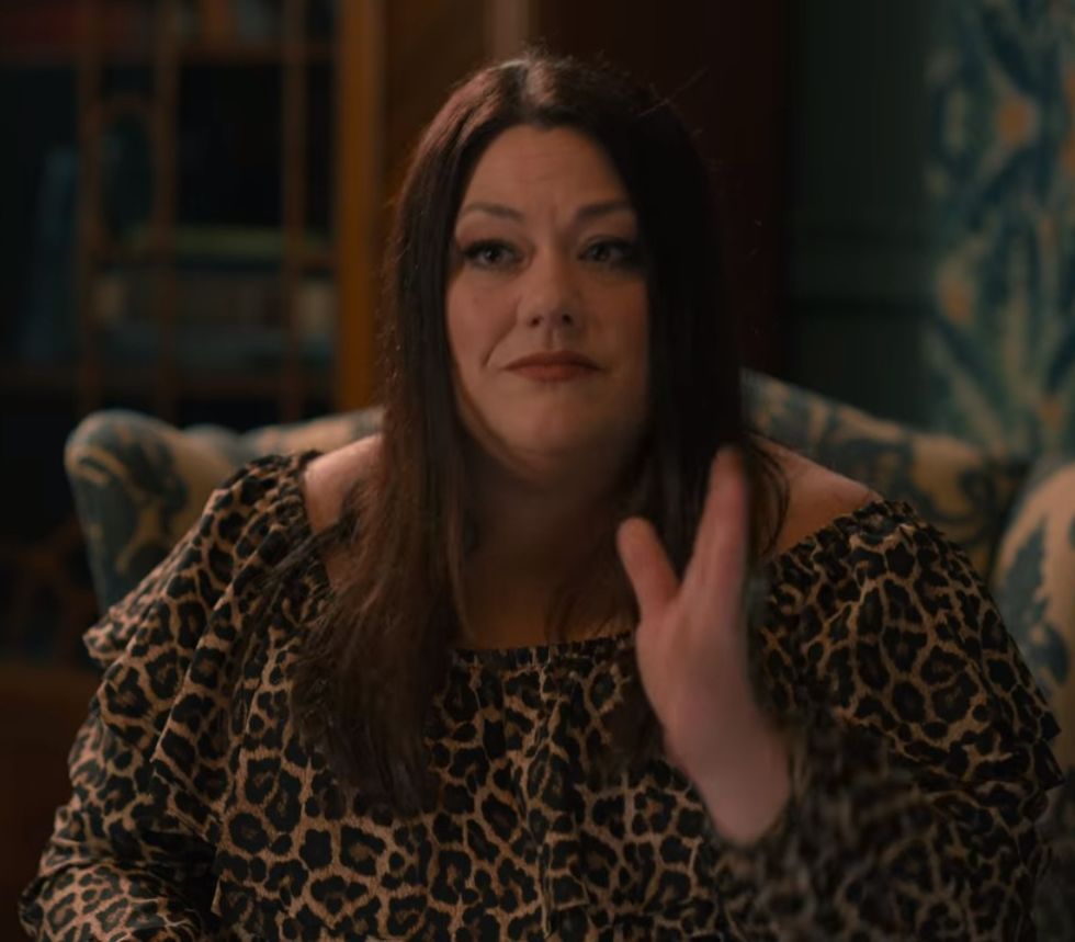 Dana Sue’s Fiesty Leopard Print Top In Sweet Magnolias Season 3 Outfits