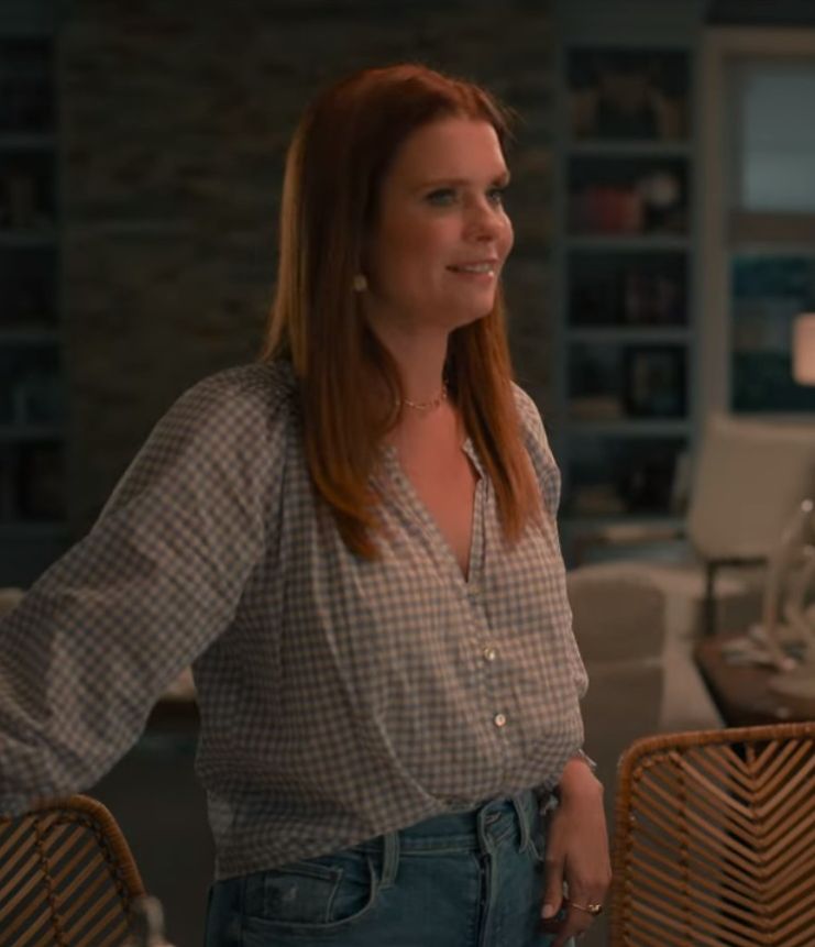 Sweet Magnolias Season 3 Outfits - Maddie’s Rails Blue Gingham Button-Up Blouse.