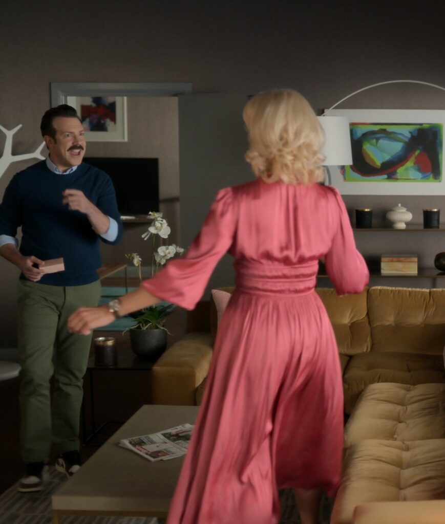 The Pretty in Pink Feminine Midi-Dress Worn by Rebecca in Season Three of Ted Lasso