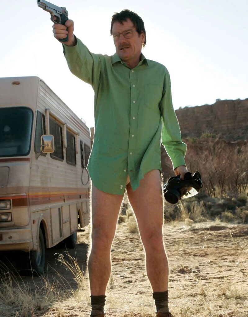 Walter White’ Outfits - Green Button-Down Shirt and White Underwear from Breaking Bad
