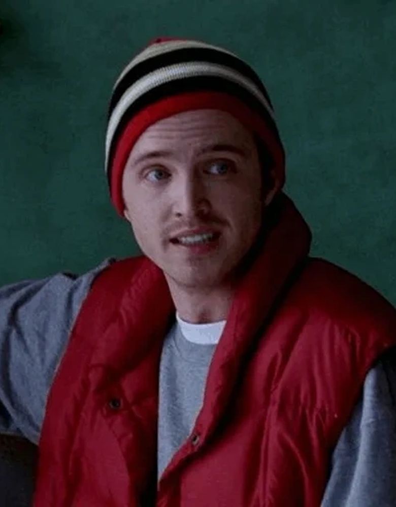 jesse-pinkman-style-fashion-looks-and-clothes-breaking-bad- Jesse’s Red Puffer Vest