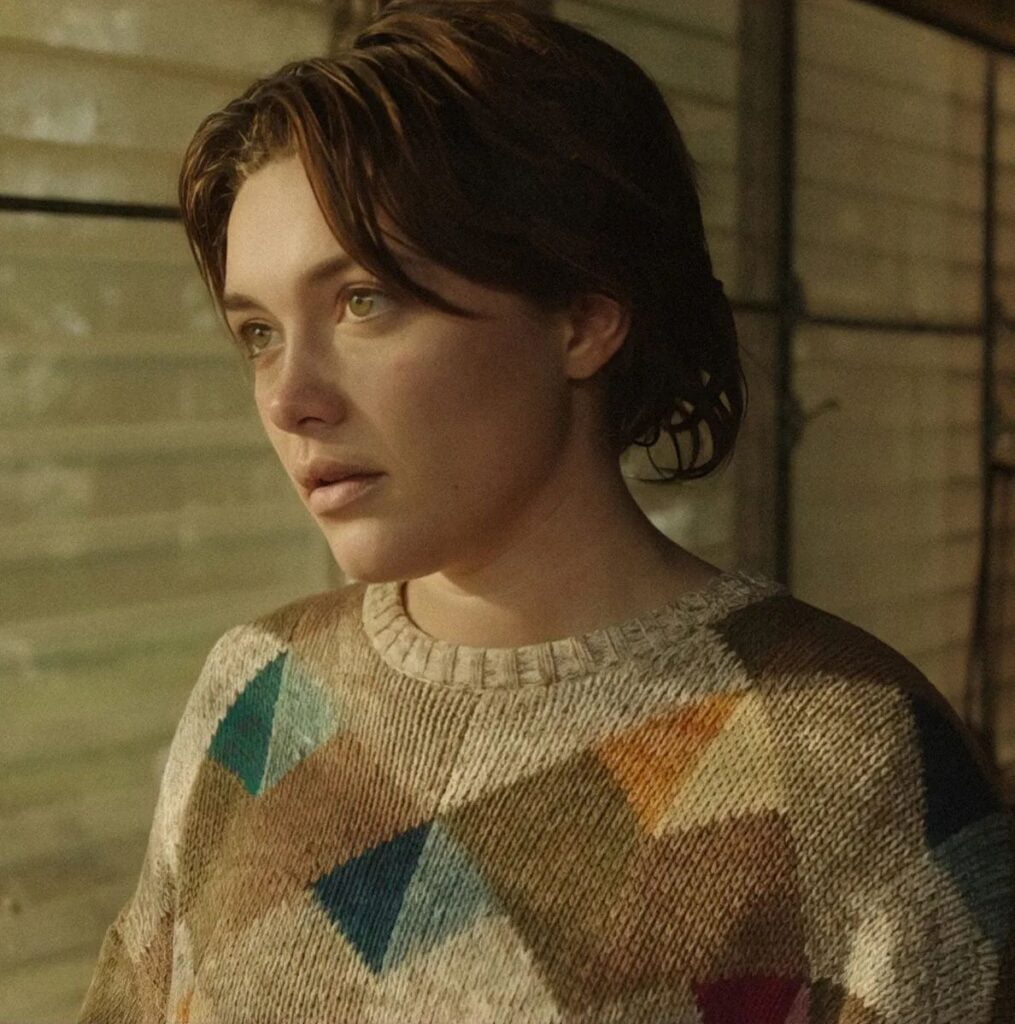 Florence Pugh’s Comfortable Patterned Sweater in A Good Person