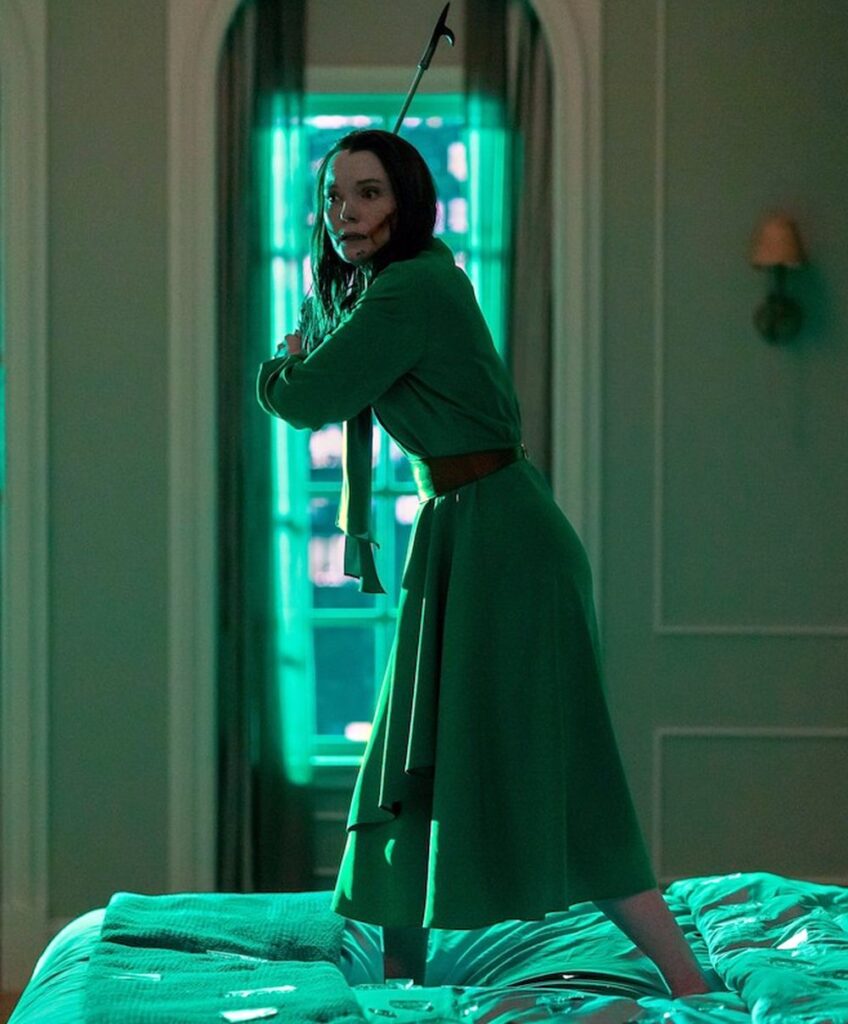 Tamerlane Usher’s Green Pussy Bow Midi-Dress