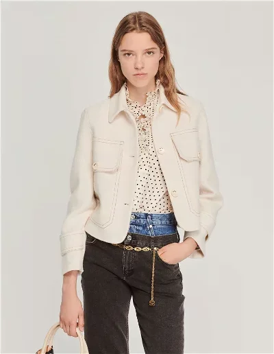 Sandro Short Button-Up Coat worn by Susie Glass (Kaya Scodelario) as seen in The Gentlemen, Season 1 Episode 7. 