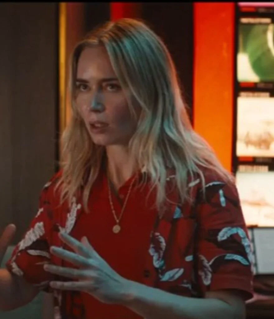 Emily-Blunts-Red-Leaf-Print-Hawaiian-Shirt-as-Jody-Moreno-in-The-Fall-Guy