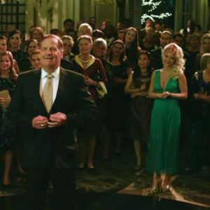 Hervé Léger Plunging Fringe Midi Dress worn by Ser­e­na Cro­ker (Sarah Jones) as seen in A Man in Full