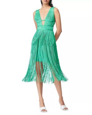 Hervé Léger Plunging Fringe Midi Dress worn by Ser­e­na Cro­ker (Sarah Jones) as seen in A Man in Full-product