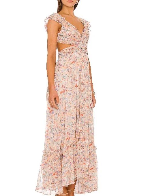 emma kate floral maxi dress NWT Kate & Lily Floral Long Sleeve Smocked Waist Maxi Dress Sheer Lined Sz 6