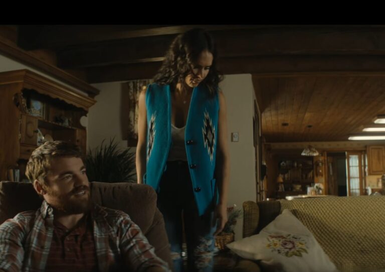 Vintage Ortega Chimayo Blue Aztec Vest worn by Parker in Trigger Warning