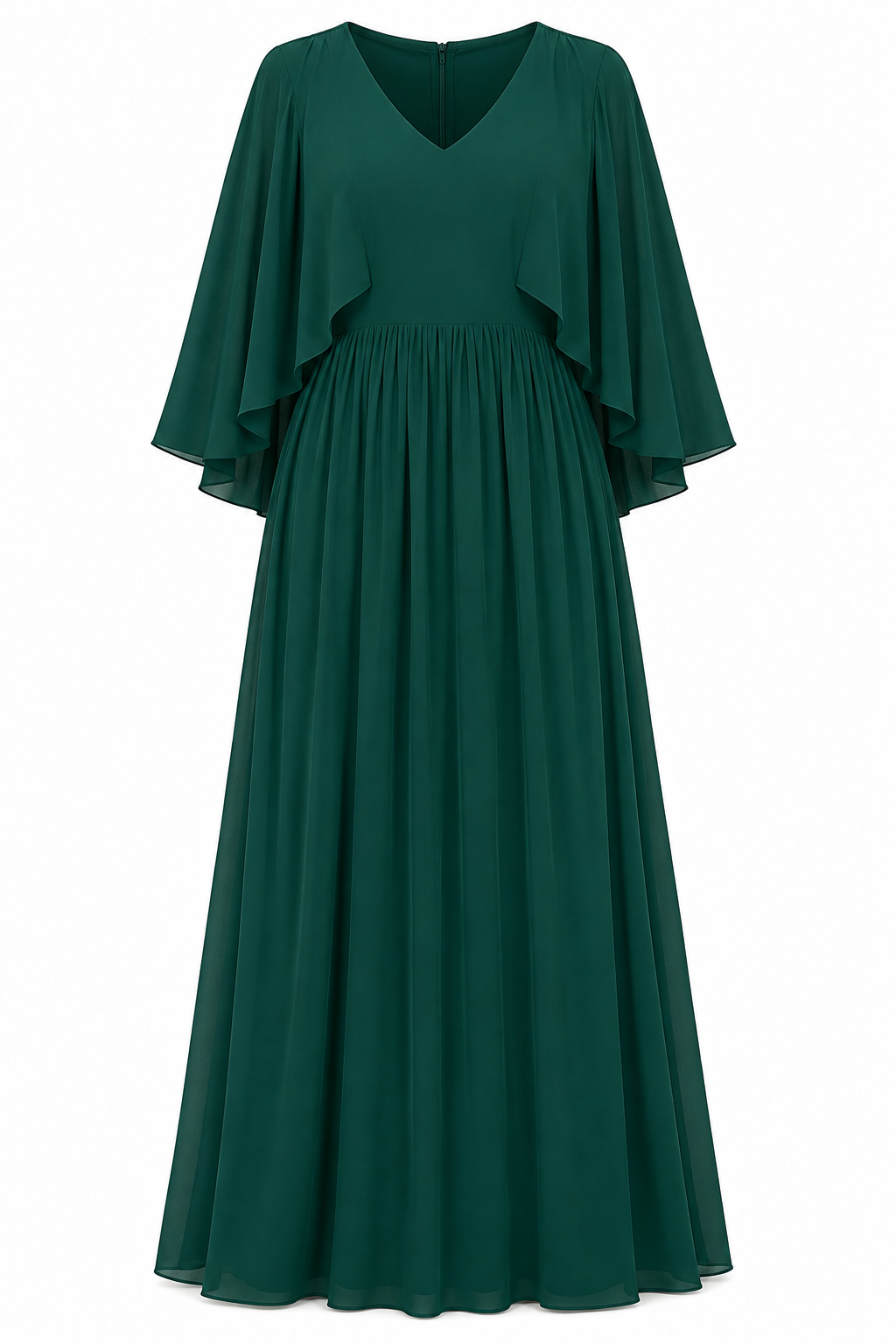Teal Pleated Cape-Sleeve Gown