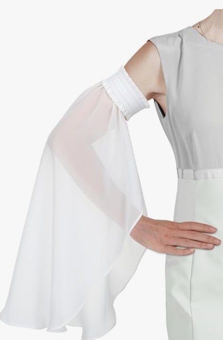 White chiffon cape sleeves