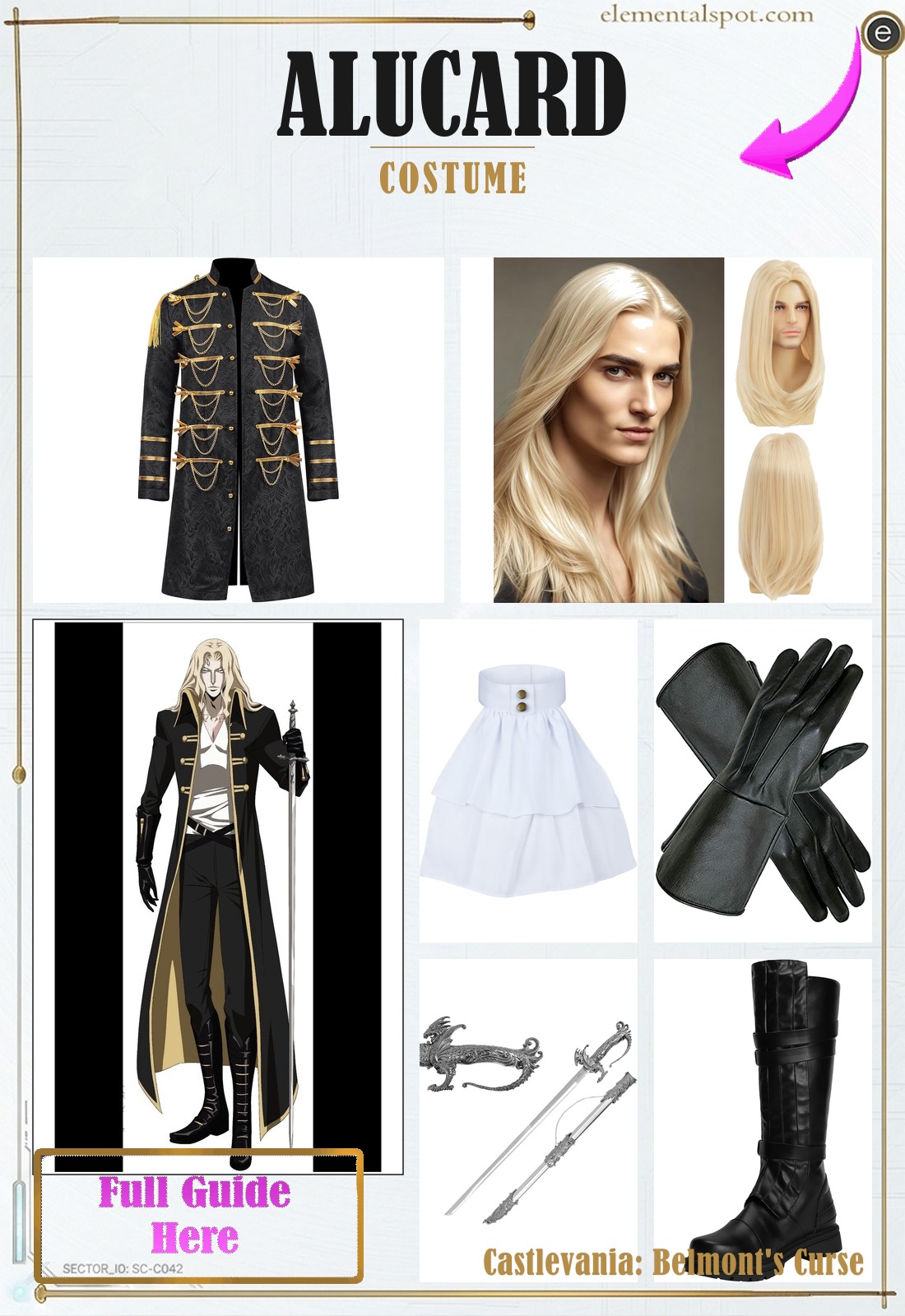 Alucard Castlevania: Belmont's Curse costume — all pieces in one pin