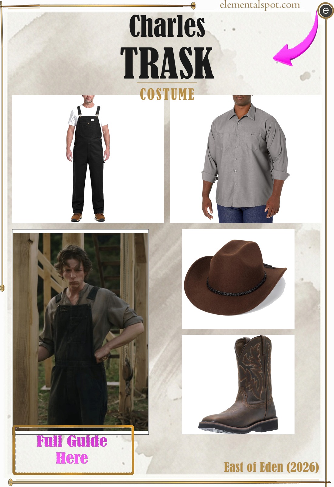 Charles Trask East of Eden (2026) costume — all pieces in one pin